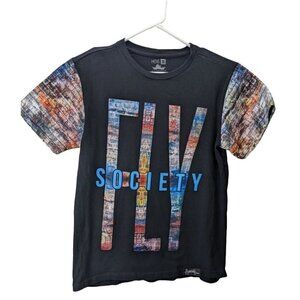 Fly Society Mens Medium Black With Graphic on Front and Sleeves